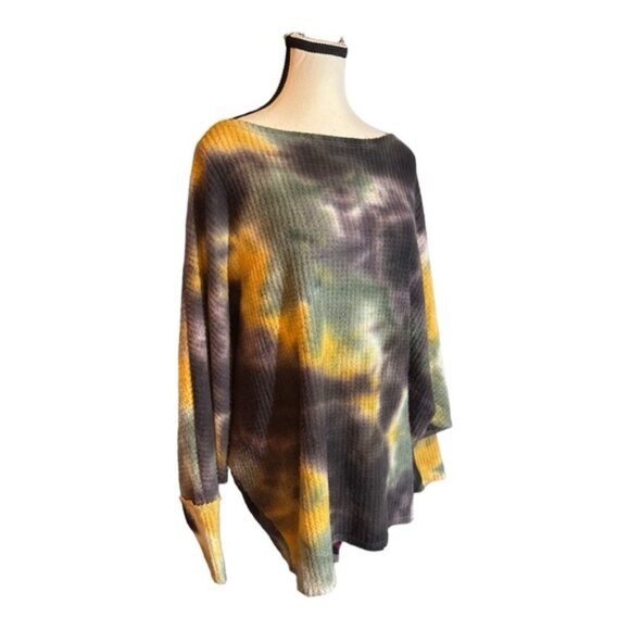 Women’s Large Fantastic Fawn Oversized Tie Die Drop Shoulder Waffle Knit - Picture 7 of 8